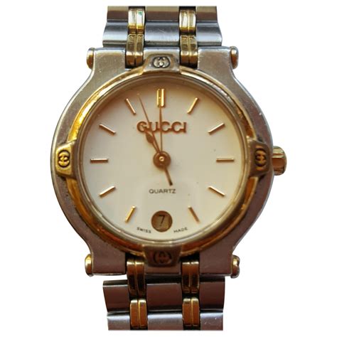 vintage gucci quartz womens silver gold rectangle watch|vintage Gucci watch 1980s.